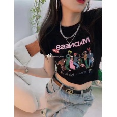 批发童趣风减龄白色正肩短袖t恤女夏设计感小众纯欲辣妹短款上衣