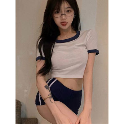 少女日系体操服女夏纯欲高校薄款拉拉队运动时尚套装T恤短裤两件
