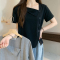 实拍2023新款夏装胖MM200斤宽松显瘦大码女装时尚设计感短袖t恤潮轮播图1