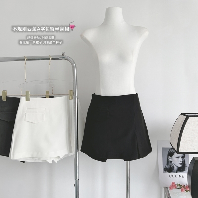 韩版不规则西装半身裙女2023夏季新款气质高腰显瘦A字包臀短裙裤