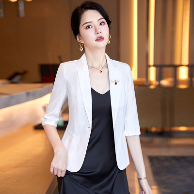 白色小西装外套女薄款七分袖2023新款夏季休闲中袖雪纺西服女上衣