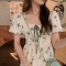 2023新款泡泡袖方领连衣裙子胖mm收腰显瘦高级感长裙大码女装夏季轮播图3