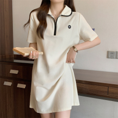 批发实拍<b class='q'>大码</b>女装夏装新款简约胖mm中长裙时尚百搭宽松显瘦短袖连衣裙