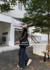 实拍~大码微胖高腰显瘦牛仔裤女复古百搭阔腿拖地裤子