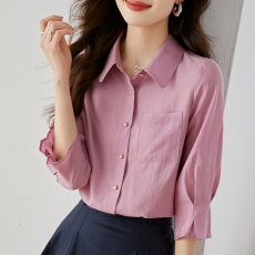 批发<b class='q'>梵</b><b class='q'>希</b><b class='q'>蔓</b>复古港风衬衫女春季设计感小众百搭宽松七分袖上衣粉色衬衣