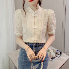 批发实拍2026夏季新款韩版百搭圆领短袖中国风衬衫女上衣夏