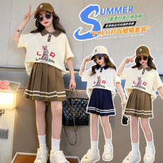 批发女童夏装polo衫套装2023儿童洋气网红夏季短袖百褶裙<b class='q'>韩版</b>两件套潮