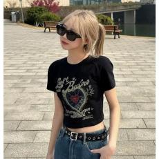 批发92棉/8氨纶40支210g纯棉 修身短款T恤女短袖