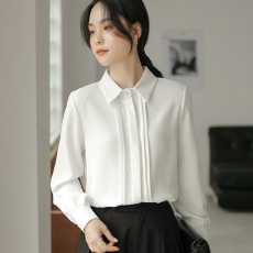 实拍现货2023春秋雪纺长袖白衬衫女职业正装小众设计通勤百搭上衣