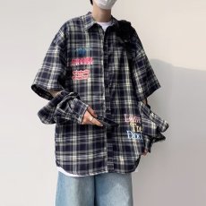批发实拍格子布袖子可拆卸春<b class='q'>秋</b>季衬衫设计感宽松长袖格子衬衣装外套