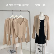Ruuii_uma色系 清冷感中式飘带衬衫防晒上衣