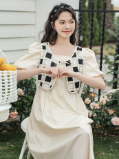 温柔风连衣裙2023夏季新款法式长裙气质收腰中长款a字裙女