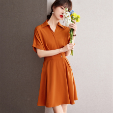 实拍◆有现货◆2023新款气质显瘦短裙高级感法式橘红色收腰连衣裙