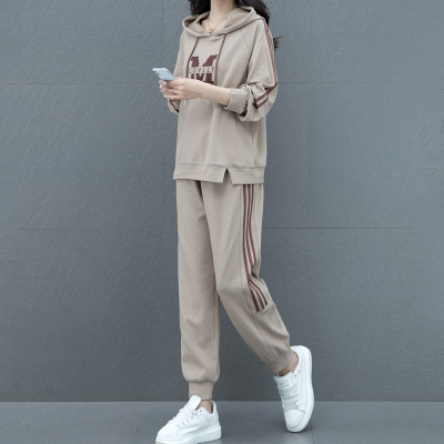 休闲运动套装女2023春秋新款宽松洋气妈妈减龄连帽卫衣裤子两件套