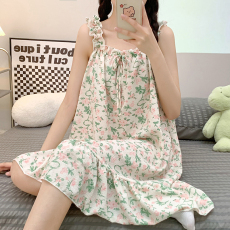 批发【鸿盛】（泡泡皱布）M-XXL睡裙女夏季吊带背心薄款睡衣家居服