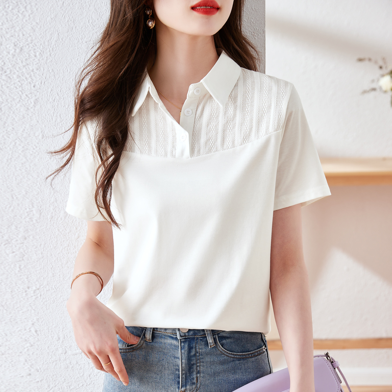 실사 캐주얼 질감 센스 패치워크 맨위 여름 새로운 미니멀리즘 질감 얇은 스타일 polot 셔츠 여성