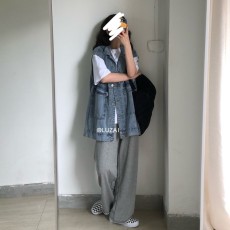 2023韩版新款微胖穿搭牛仔马甲女大码胖MM宽松无袖工装夹克外套潮
