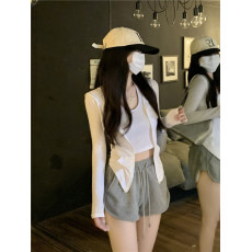 批发实拍大码女装胖mm2023夏新款连帽防晒拉链开衫+短裤休闲显瘦套装