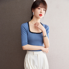 实拍◆有现货◆时髦内搭上衣夏装女2023新款打底衫香风方领针织衫