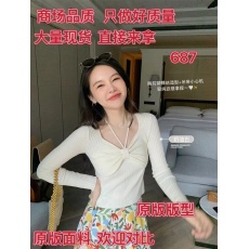 批发花栗鼠小姐 心跳漏一拍纯欲挂脖蝴蝶结针织短上衣女春