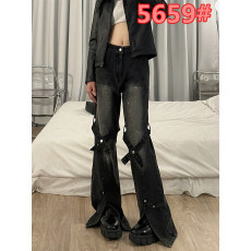 批发高街潮牌星星刺绣渐变牛仔裤女<b class='q'>春</b>夏美式vibe做旧复古裤子阔腿长裤
