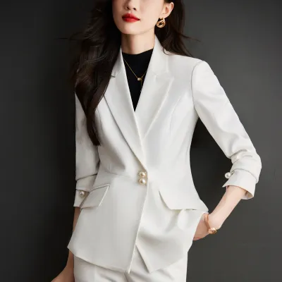 白色小西装外套女春秋新款高端气质女神范正装西服职业套装工作服