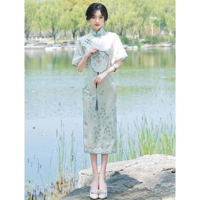 复古民国风2023年春季新款倒大袖旗袍气质优雅淑女范年轻款连衣裙
