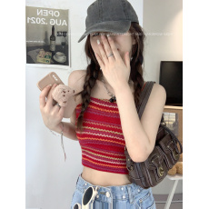 批发抹胸小众彩色条纹吊带美背<b class='q'>背心</b>女夏季辣妹短款内搭外穿设计感上衣