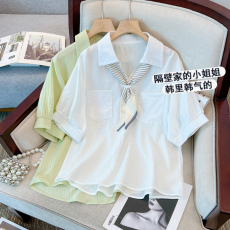 批发2023年<b class='q'>春</b>夏新款设计感气质领结短袖衬衫女小众冷淡系高级感上衣潮