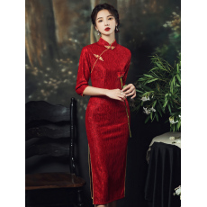 批发红色旗袍2026年新款年轻款新娘敬酒服春<b class='q'>夏</b>季中式订婚礼服长袖小个