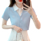 polo领短袖t恤女外穿夏季2023新款独特别致假两件开衫短款上衣女轮播图5