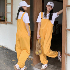现货实拍夏装新款小清新孕妇背带裤九分裤子纯棉短袖孕妇两件套装