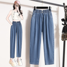 批发天丝牛仔裤女2026春夏季薄款高腰显瘦宽松哈伦冰丝<b class='q'>休闲</b>运动裤子