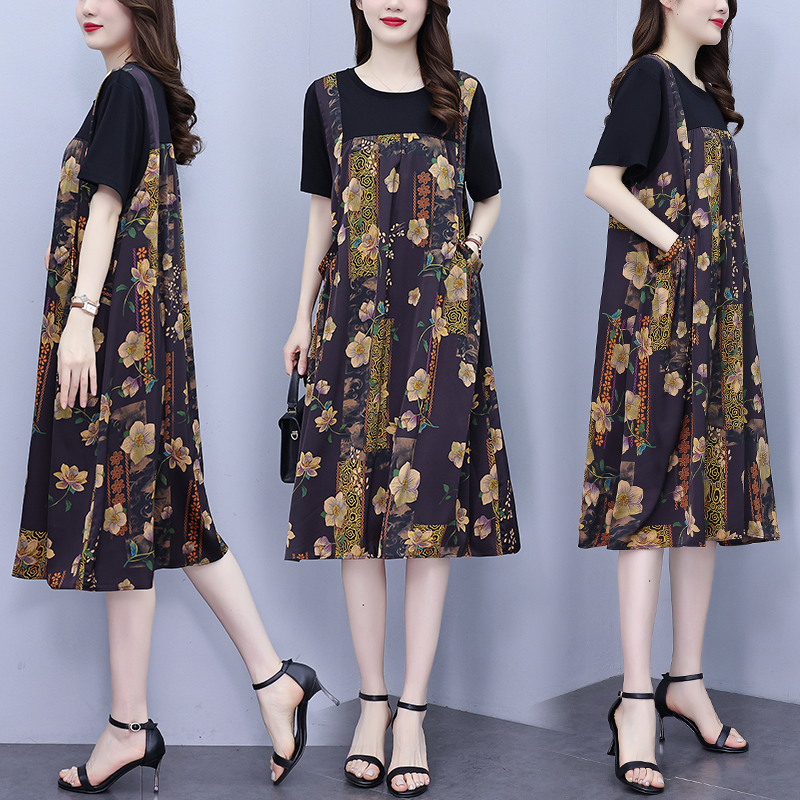 FA28941# 大码连衣裙夏款女装新款时尚减龄洋气高端圆领短袖裙子 服裝批發女裝批發服飾貨源
