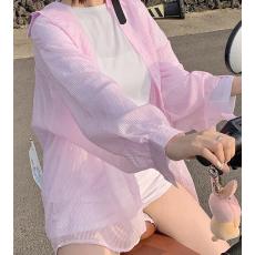 批发<b class='q'>韩版</b>夏大码宽松经典条纹薄款防晒衣衬衫时尚百搭原宿风衬衣外套女