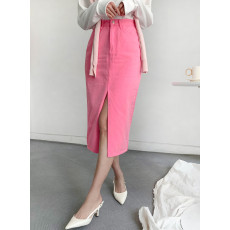 批发现 甜美修身前开叉牛仔半身裙