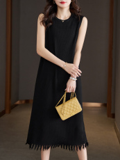 长款条纹t恤女2023夏季新款时尚百搭条纹内搭打底衫无袖连衣裙女