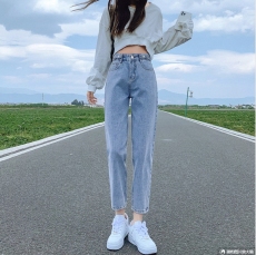 2023春季新款哈伦牛仔裤女宽松阔腿直筒烟管高腰萝卜老爹裤子