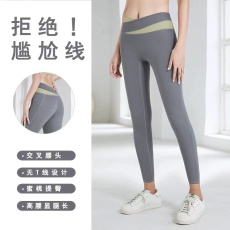 批发2023新款韩版修身瑜伽裤无尴尬线交叉腰头运动裤子