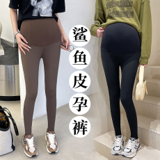 批发实拍薄款春秋季<b class='q'>孕妇裤</b>子外穿鲨鱼皮高弹九分裤蜂窝腰托腹打底裤