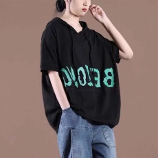 批发<b class='q'>韩</b>版大码连帽卫衣夏季新款女<b class='q'>韩</b>版宽松字母印花洋气胖mm短袖T恤女