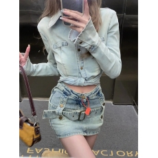 批发美式复古辣妹牛仔半身裙女2023夏新款显瘦a字高腰显瘦包臀短裙子
