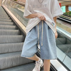批发实拍复古牛仔短裤男夏季<b class='q'>嘻</b><b class='q'>哈</b>街头做旧水洗休闲裤百搭松紧腰五分裤