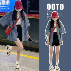 批发（图片已处理）新款<b class='q'>夏</b>装休闲孕妇百搭牛仔衬衣+黑色短裤