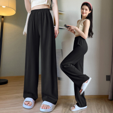 实拍冰丝裤女夏季显瘦拖地裤子高腰垂感宽松直筒裤百搭休闲阔腿裤