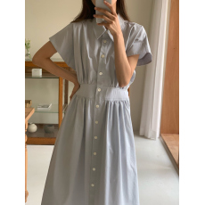 批发chic 夏季韩版时尚复古简约POLO领单排扣飞飞袖衬衫式<b class='q'>连衣裙</b>