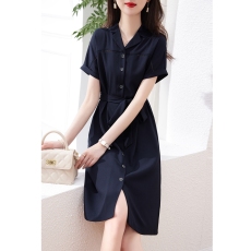 批发XWI/欣未衬衫<b class='q'>连衣裙</b>女2026年夏季新款系带收腰显瘦镂空优雅长裙子