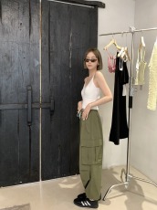 13C美式工装降落伞裤女棉质粗斜纹宽松复古抽绳束脚休闲长裤