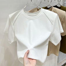 现货实拍实价#短袖t恤女修身短款夏季设计感撞色字母印花半袖上衣