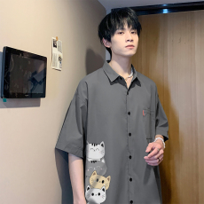 批发2023夏季新款男大码宽松打底<b class='q'>衫</b>短袖T恤百搭印花5分袖<b class='q'>寸</b><b class='q'>衫</b>P32